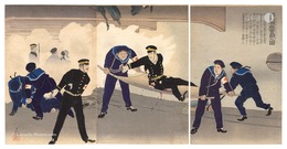 旅順港口初瀬艦奮闘之図　The Japanese Warship Hatsuse Battles Bravely at the Mouth of Port Arthur