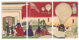 東京築地海軍省軽気球試験並ニ従西洋館眺望図　Balloon Flight Test at the Naval Institute and Western-style Buildings in Tsukiji,Tokyo