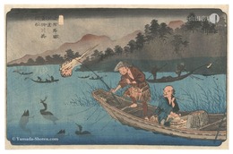 木曽街道六十九次　河渡 長柄川鵜飼船　The Sixty-nine Stations of the Kisokaido Road / Kodo: Cormorant Fishing Boats on the Nagae River