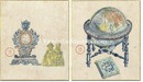 自筆小色紙　時計／地球儀　Clock and Globe
