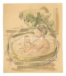自筆画　入浴する母子（仮題）　Mother and Child Bathing (tentative title)
