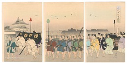 千代田之御表　正月元日諸侯登城桔梗下馬　Chiyoda Outer Palace / Daimyo Alighting at the Kikyo Gate to Visit the Castle on the First Day of the New Year
