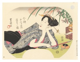 伊場仙版　団扇絵　今様十二ヶ月　清月の図【復刻版】　Fan Prints :The twelve months of Modern Beauties / August【Reproduction】