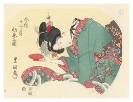 伊場仙版　団扇絵　今様十二ヶ月　初春の図【復刻版】　Fan Prints :The twelve months of Modern Beauties / January【Reproduction】