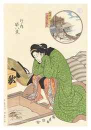 外と内姿八景 桟橋の秋月 九あけの妓はん【復刻版】　Eight Views of Figures Inside and Outside / Autumn Moon on the Pier,A Geisha at Midnight【Reproduction】