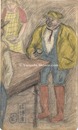 自筆画稿　賭博者　Painting : The Gambler