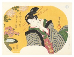 伊場仙版　団扇絵　今様十二ヶ月　菊月の図【復刻版】　Fan Prints :The twelve months of Modern Beauties / September【Reproduction】