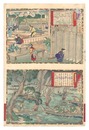 大日本物産図会　能登素麺製造ノ図 同国鯖釣之図　Famous Products of Japan / Noto Province: Making Somen; Mackerel Fishing