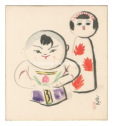 自筆画色紙　Painting