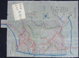 「小田原町市内全図　明治廿三年九月中旬製」　80×102cm＋貼増部　和紙・墨・彩色　手製袋入