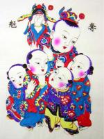 中国版画・年画　山東省楊家埠・五子奪塊　一対