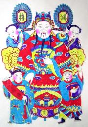 中国版画・年画　山東省楊家埠・財神年画　鴻禧
