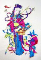 中国版画・年画　山東省楊家埠・鹿鶴同春　一対