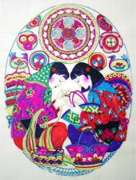 中国版画・年画　山東省楊家埠・糸紡ぎ