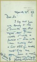An Autograph Letter from George Meredith to E.H.Thring. ジョージ・メレディス自筆書簡　E.H.ティーリング宛　