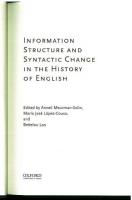 Infromation Structure and Syntactic Change in the History of English. Edited by Anneli Meurman-Solin，Mar?a Jose L?pez-Couso，and Bettelou Los. [Oxford Studies in the History of English]