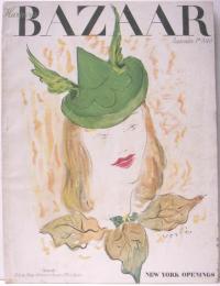 Harper’s Bazaar (アメリカ版)1940年9月1日号　表紙：羽のついた緑色の帽子を被った女性　(Marcel Vertes画)