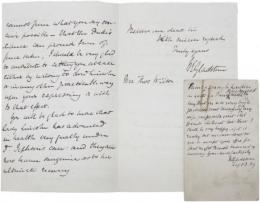 ウィリアム・グラッドストン (イギリスの政治家)　署名入自筆書簡 2通セット　南與作旧蔵 An autograph letter and an autograph postal card of W.E.Gladstone.