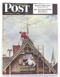 The Saturday Evening Post 1949年11月5日号　表紙：The new television set: (テレビのアンテナ取り付け工事) (画 N.ロックウェル)
