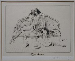 山本六三　銅版画　「女友達Ⅱ」