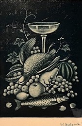 長谷川潔　美食家協会メニュー用銅版画