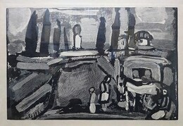 ルオー木版画額　（流れ星のサーカス 4）