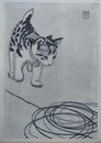 青山正治木版画　「猫」