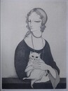 小林ドンゲ銅版画　仮「猫を抱いた婦人」