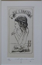 山本六三　銅版画　「薔薇と少女」