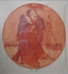 ホルスト・ヤンセン版画　「アムステルダムを眺める寒山・拾得」