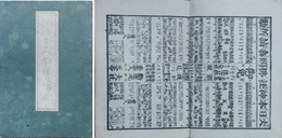 吾妻土産　番付表　（大日本神社仏閣参詣所?、大日本名山高峯見立相撲、歌舞伎狂言外題見立?、大日本神事見立角?、無双良法人人産業圓前編、浄瑠璃稽古伊呂波歌、鎌倉英雄鑑、國高改足利勇士鑑）