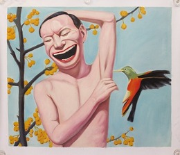 岳敏君油彩画　ハチドリ