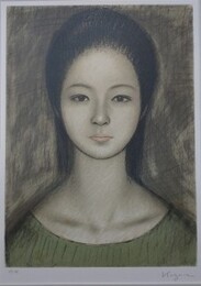 風間完リトグラフ　「婦人」