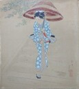 木俣清史　色紙絵（水彩）　「春雨」