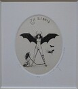 山本六三　銅版画　「魔女(蝙蝠)」
