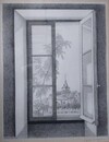 長谷川潔銅版画　「半開きの窓」