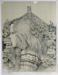 石阪春生版画額　石の家〈女のいる風景〉