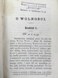 ミル/ユリウシュ・スタルケル訳　『自由論』ポーランド語初版 1864年　ルヴフ刊 / Mill, John Stuart, O Wolnosci. Przelozsyl z angielskiego Juliusz Starkel. Lviv: By E. Winiarza for Karol Wild, 1864.