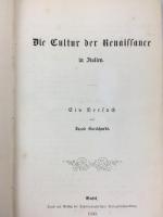 ブルクハルト　『イタリア・ルネサンスの文化』　初版　1860年　バーゼル刊 / Burckhardt, Jacob, Die Cultur der Renaissance in Italien. Ein Versuch. Basel, Druck und Verlag der Schweighauser'schen Verlagsbuchhaltung. 1860