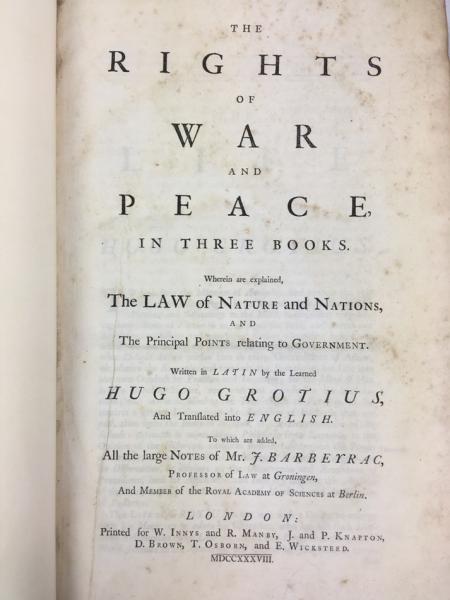 グロティウス 『戦争と平和の法』 英語訳 フォリオ判 1738年