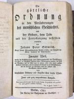 ズースミルヒ　『神の秩序』　第2版　全2巻（1冊）　1761-62年　ベルリン刊 / Sussmilch, Johann Peter, 1707-67, Die gottliche Ordnung in den Veranderungen des menschlichen Geschlechts, aus der Geburt, dem Tode und der Fortpflanyung desselben erwiesen. Zwote Ausgabe. 2 Theile in 1. Berlin, Verlag des Buchstabens der Realschule