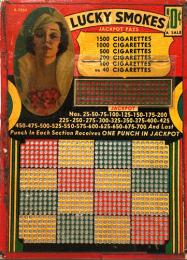 （英文）1930～41年代　アメリカ製　パンチボード「ラッキースモークス」【Punch Board: LUCKY SMOKES】