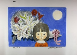 久保雅勇　手彩リトグラフ　（花束の届く日）