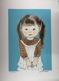 久保雅勇　手彩リトグラフ　（仮題　おさげ髪の女の子）