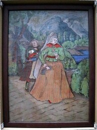 ガラス絵「西洋画・親子と乳母」