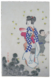 透かし絵葉書　蛍狩