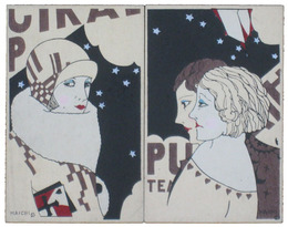 小林かいち木版絵葉書　二号街の女