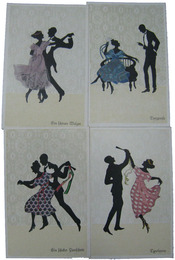 外国製デザイン絵葉書　男女シルエット