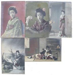 和装女性手彩色絵葉書