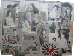 手彩色女性絵葉書